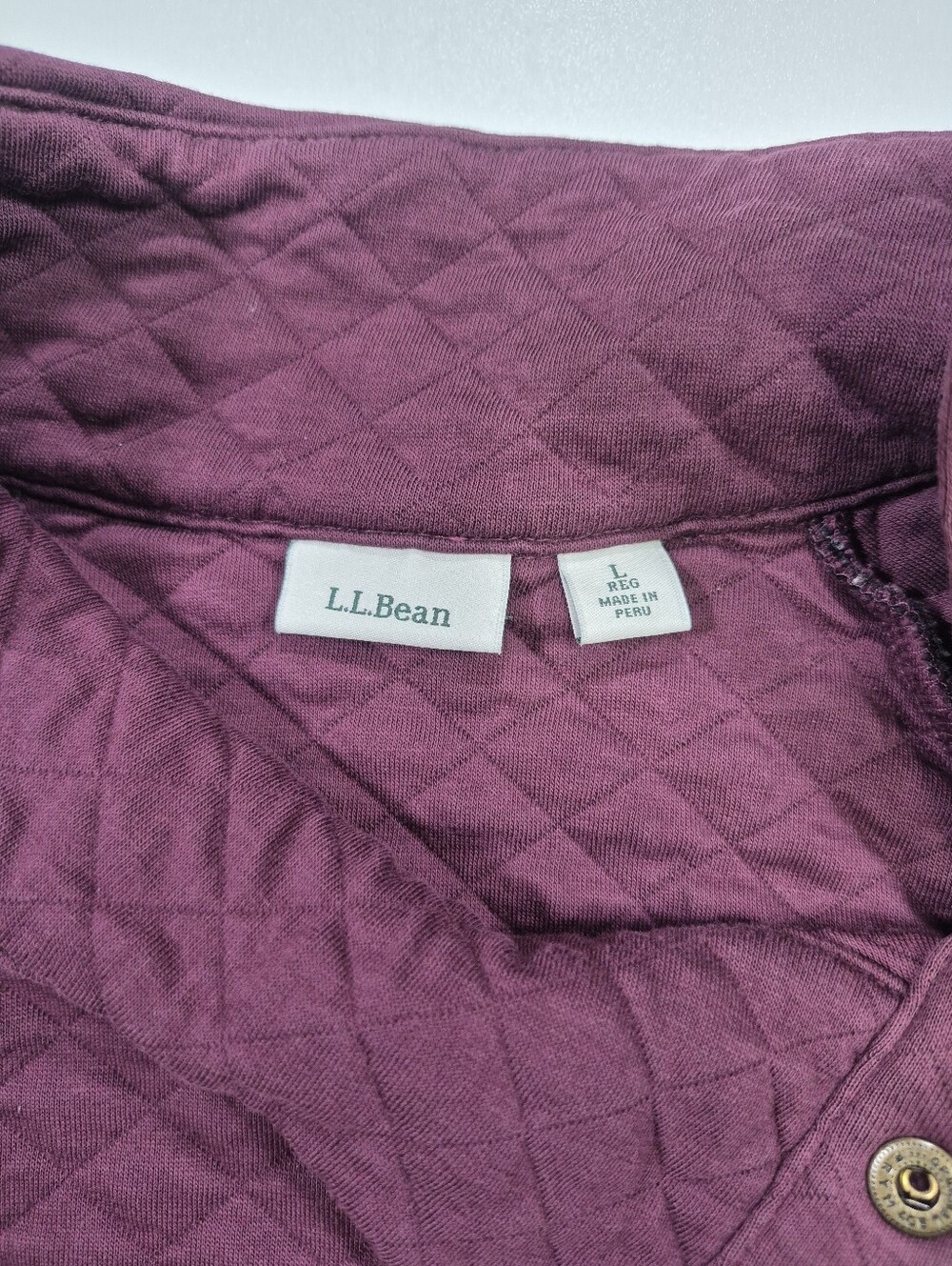L.L. Bean Women Large Regular Quilted Burgundy Sweatshirt Snap Neck Pullover - Picture 8 of 12